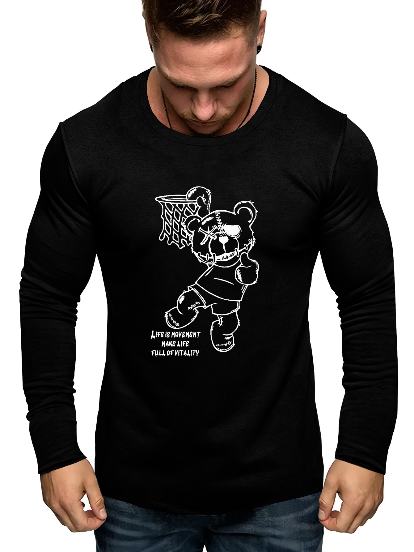 Dunking Bear Print Long Sleeve T shirts Men Plus Size - Temu Netherlands