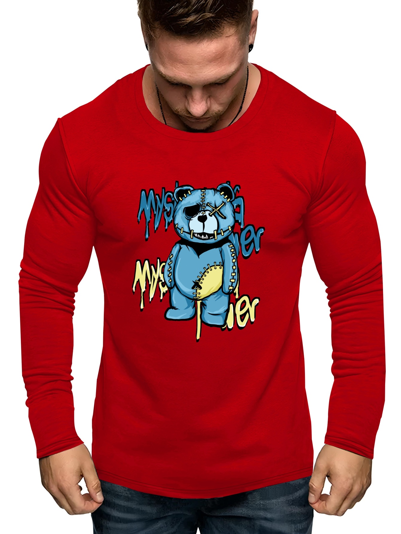 Graffiti Bear Print Long Sleeve T shirts Men Plus Size - Temu Australia