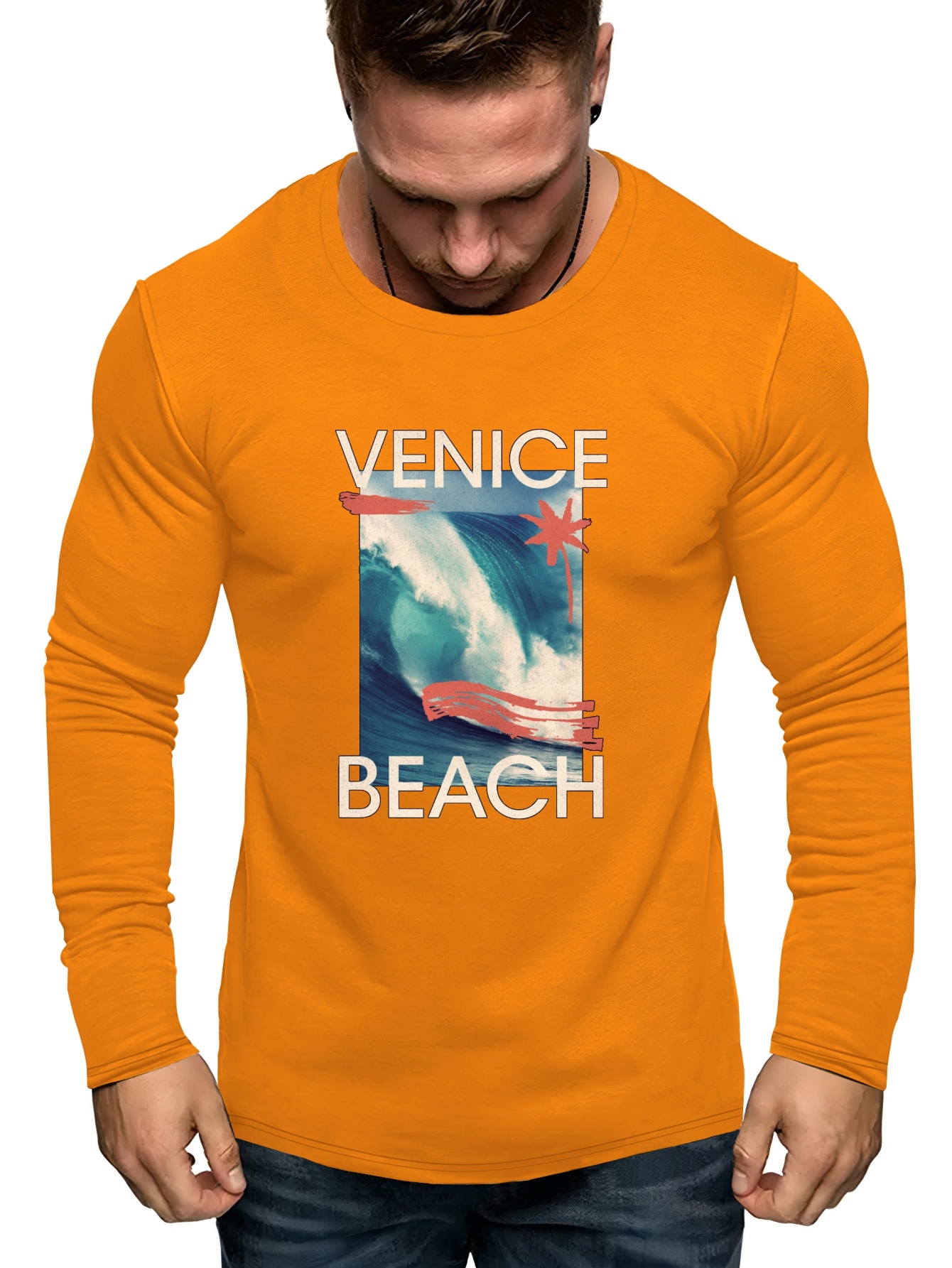 T Beach“ Grafik In Herren Lässiges Langarm Shirt Für „Venice Germany - Temu