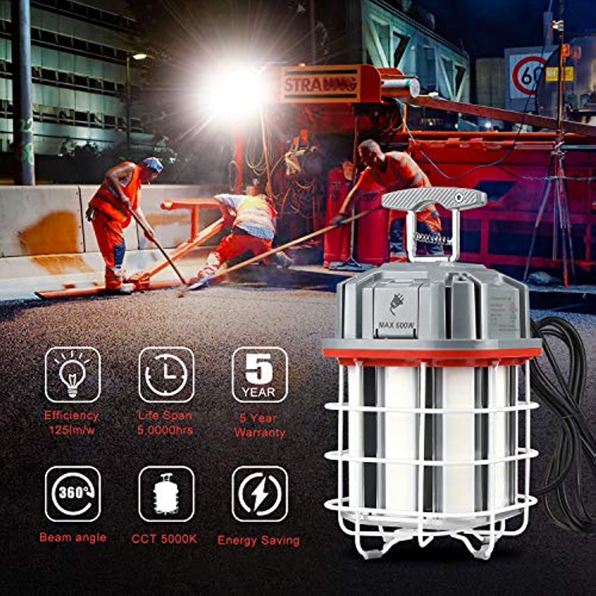 100w Led Temporary Work Light 14 500lm 360 Lighting Etl Listed 10 Cable  With 120v Plug Portable Hanging Construction Work Lights With On Off Switch  For Job Site Warehouse Garage Shop Area