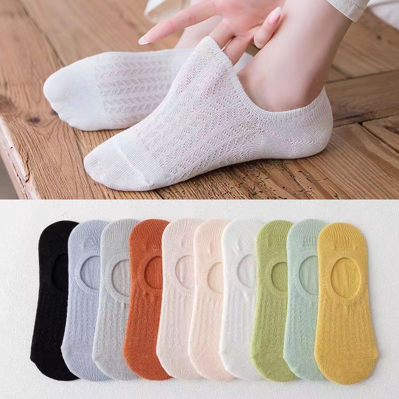 5 Pairs Of Mixed Color Invisible Boat Socks Non Slip Mesh Breathable Thin Boat  Socks For Summer Womens Socks, High-quality & Affordable