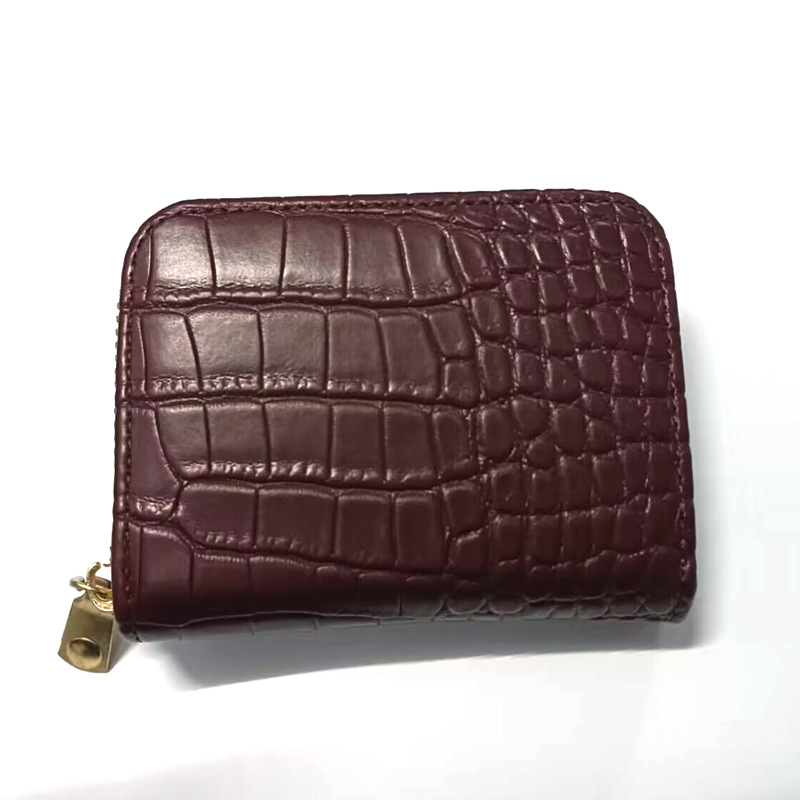 ZIPPED CARD HOLDER IN CROCODILE EMBOSSED CALFSKIN - BROWN