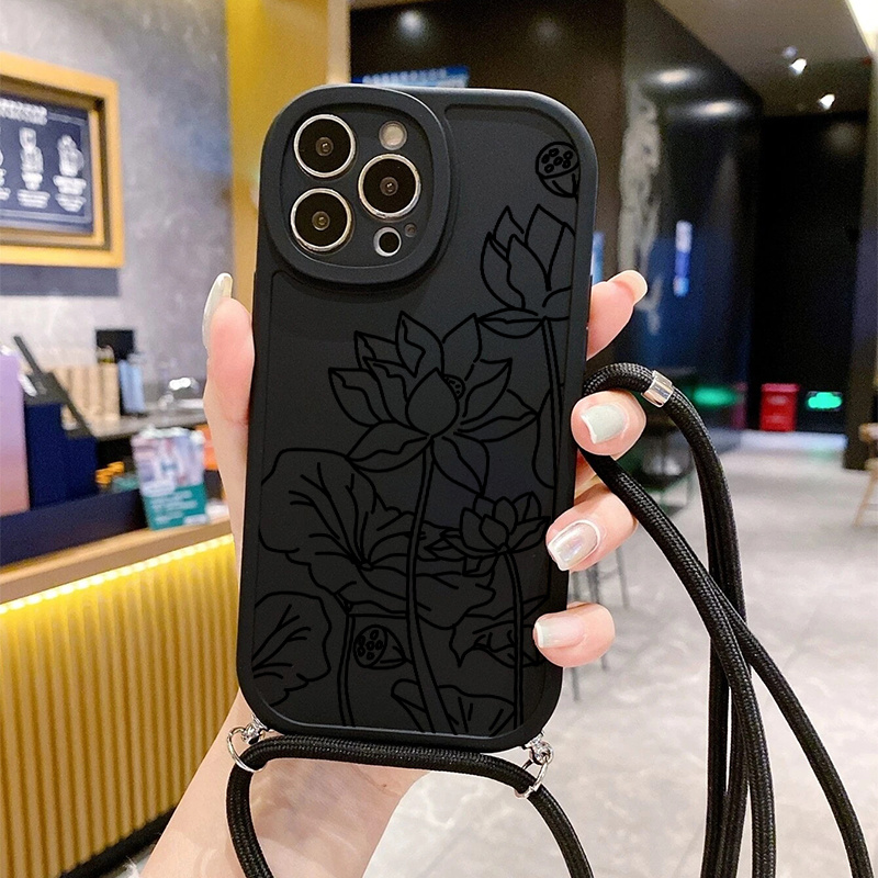 Lotus Graphic Phone Case Lanyard Iphone 14 13 12 11 Pro Max - Temu