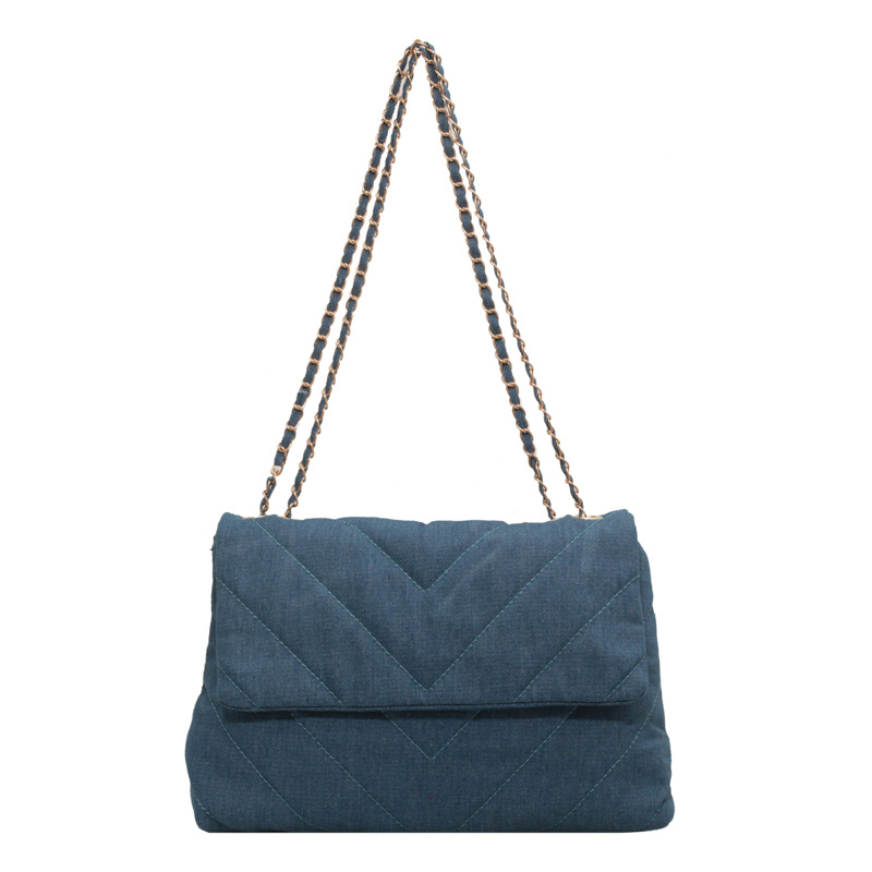 Zara - Quilted Denim Shoulder Bag - Denim Blue - Women