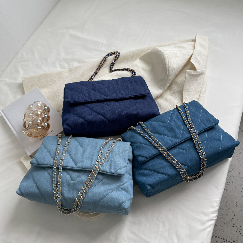 Denim Blue Anthea Denim Contrast-Trim Curved Hobo Bag - CHARLES & KEITH AU