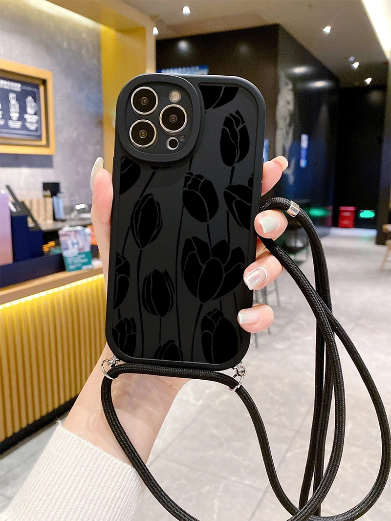 Estética negro tulipán ondulado funda de teléfono para iPhone -  México