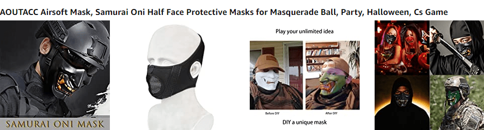 AOUTACC Airsoft Half Face Masks, Evil Demon Monster Kabuki Samurai Hannya  Oni Half Face Protective Masks Masquerade Ball, Party, Halloween, Cs War