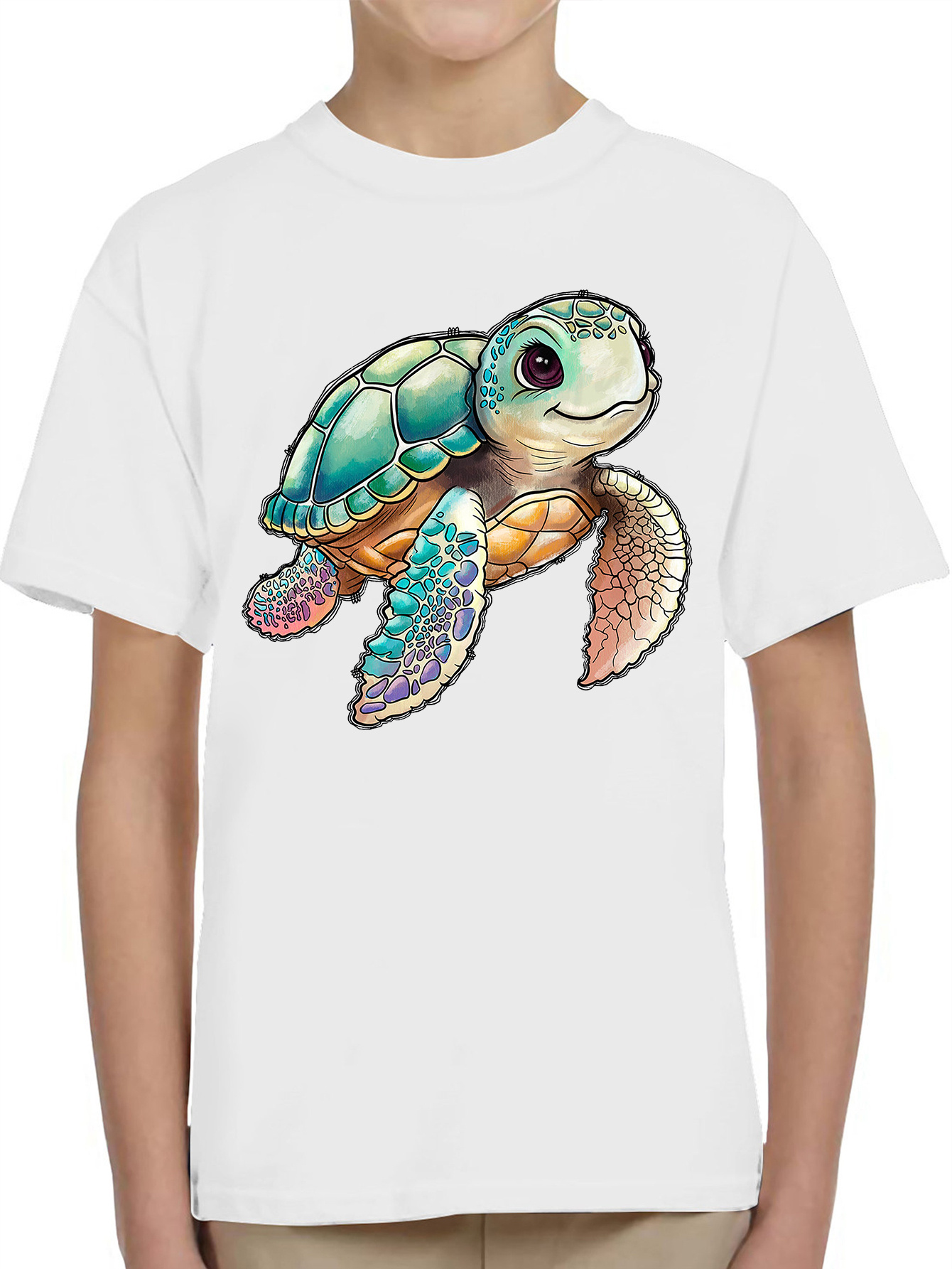 Boys T-shirt Crew Neck Short Sleeve Tee Top Turtle Print