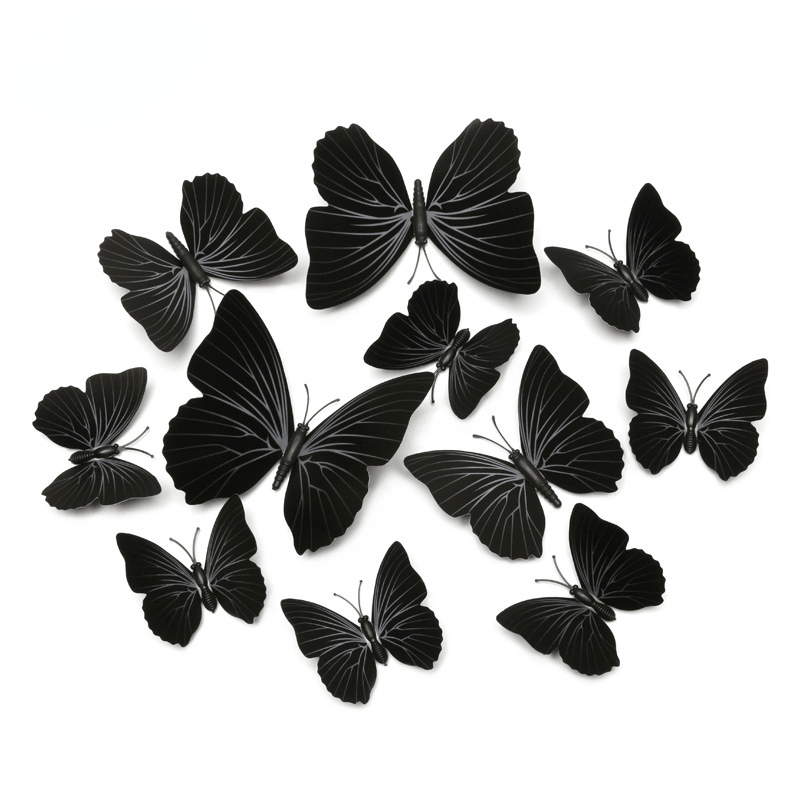 Stickers muraux avec fleur de papillon noir, autocollant en 3D