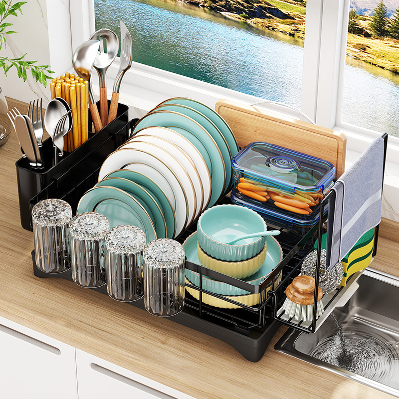 1set Dish Drying Rack, Dish Racks For Kitchen Counter, Dish Drainer With  Removable Utensil Holder, Cutting Board Holder, Cup Rack, Towel Rod, Dish