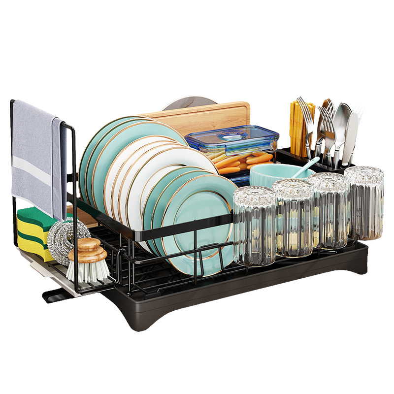 Dish Drying Rack, HERJOY Detachable 2 Tier Dish Rack and Drainboard Set, Large Capacity Dish Drainer Organizer Shelf with Utensil Holder, Cup Rack for