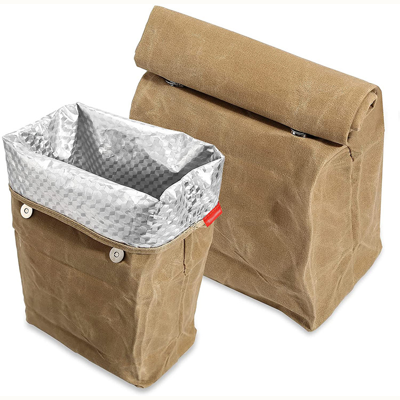 reusable aluminum foil insulated lunch bag   with durable canvas exterior   camping outdoor use camping essentials durable canvas bag zippered closure Product details 1