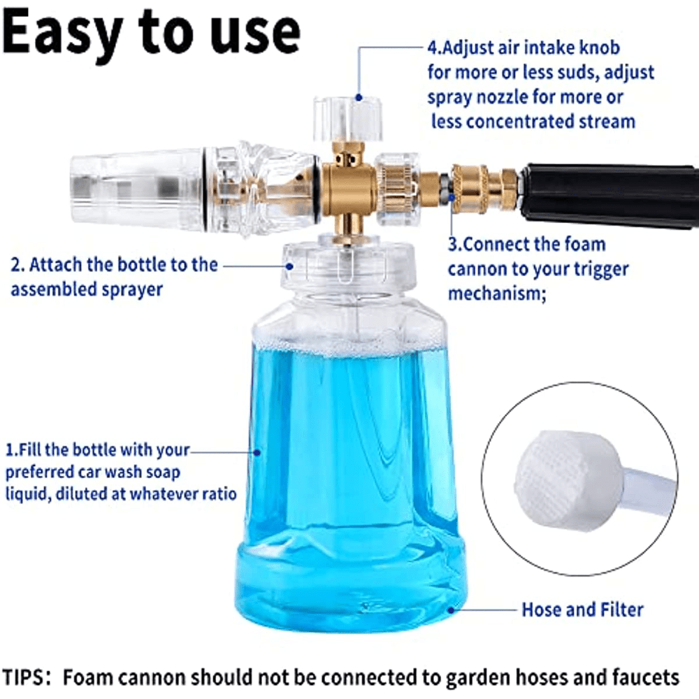 Snow Foam Cannon - Pressure Washers Foam Cannon with 1/4 Inch Quick  Connect, Adjustable Nozzle Snow Wash Cannon with 1 L Bottle, Professional  Car Foam