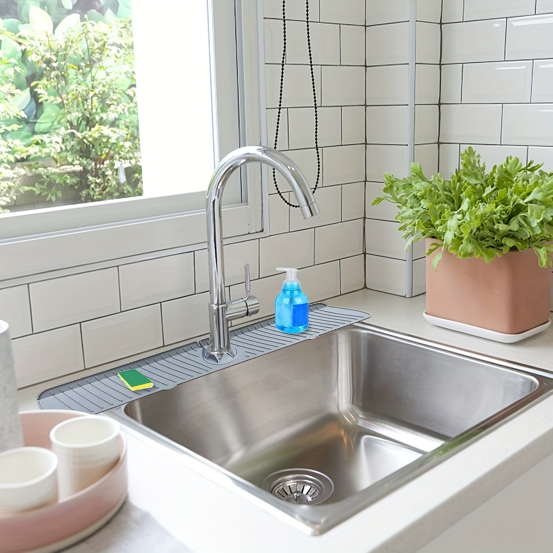 Silicone Kitchen Sink Splash Guard Protects Countertops And - Temu