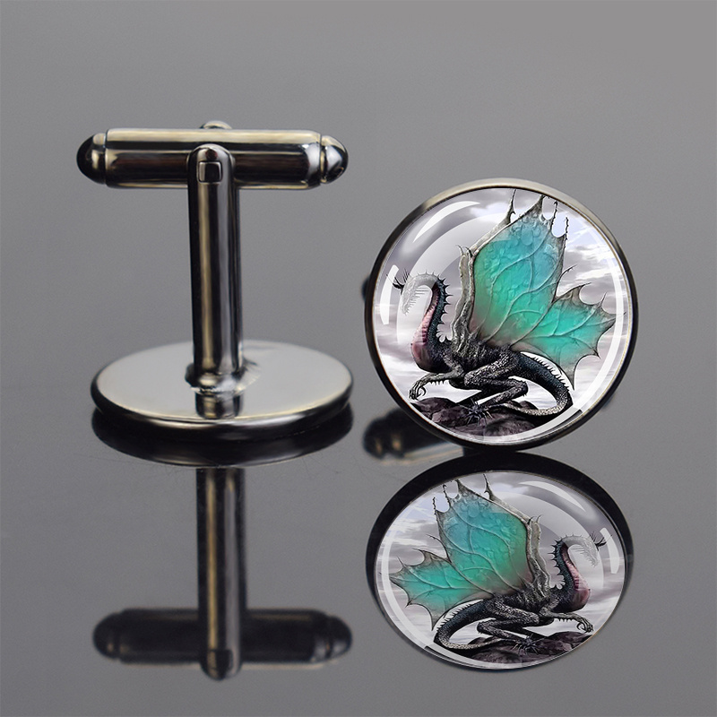 Starry Sky Dragon Men's Cufflinks, Metal Silver
