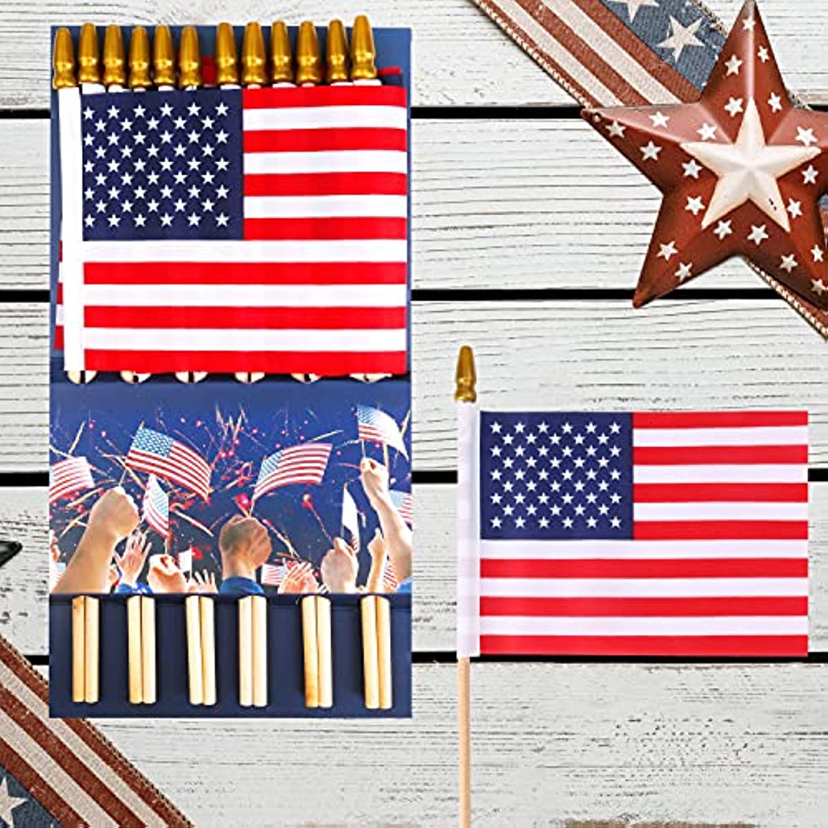 6 Stück Kleine Amerikanische Flaggen Auf Stab, Dekorationen Zum 4. Juli Für  Den Außenbereich, 10 X 15 Cm, 10 X 15 Cm, USA-Flagge, 4. Juli-Flaggen