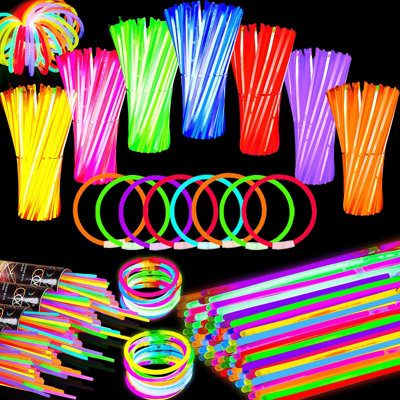 MUCH 100 Glow Sticks Bulk Party Supplies - 8 Light up Toys Glowsticks with  Connectors, Glow Stick Bracelets, Glow Necklaces, Glow in The Dark Fun