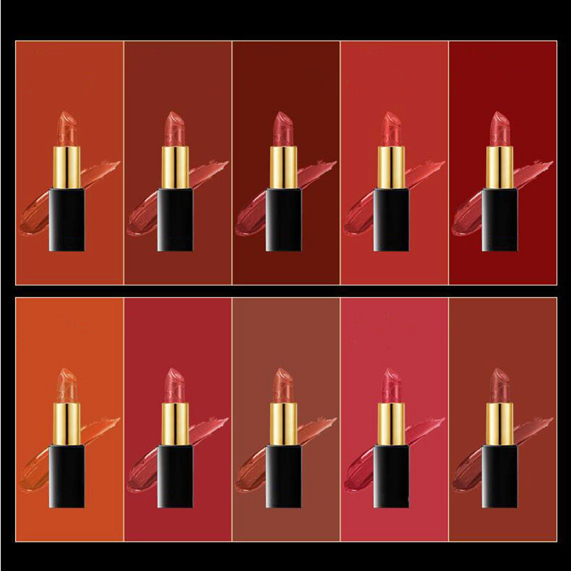 10-Piece Moisturizing Lipstick Set in Wooden Box - Nude Lip Gloss Collection
