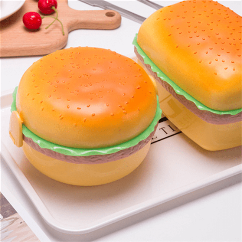 Cute Hamburger Lunch Box Set - Double Tier Bento Box with Fork & Tableware for Kids' School Meals!