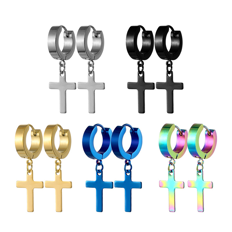 Image of 5 Pairs Of Earrings Dangle Hinged Men Earrings Stainless Steel Hoop Earrings For Men And Women