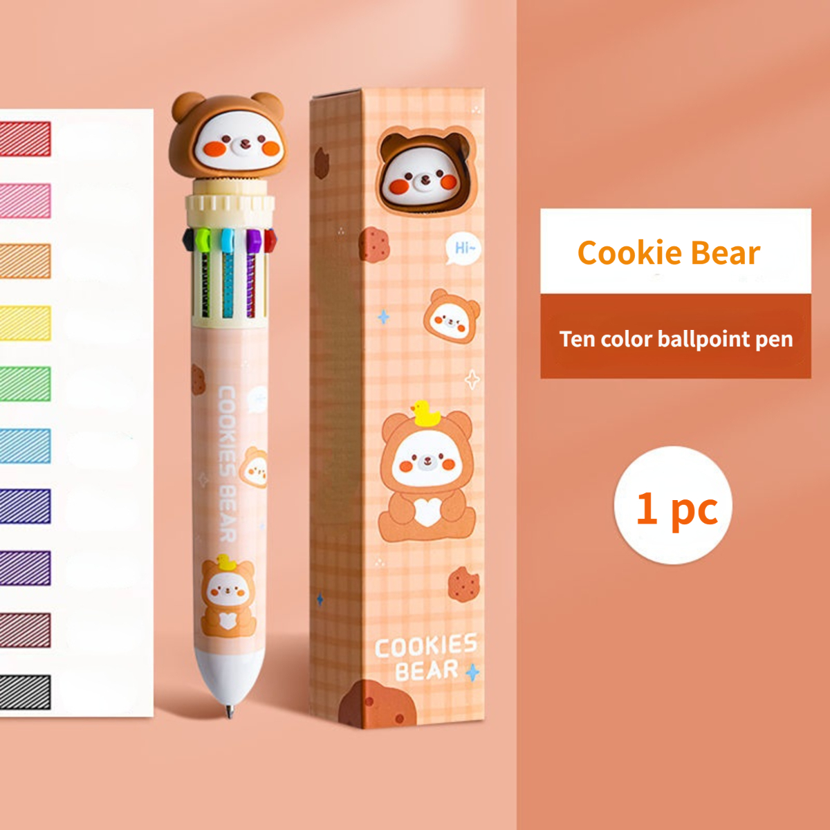 1pc 10colors Cute Bear Ballpoint Pen, Multi-color Ballpoint Pen