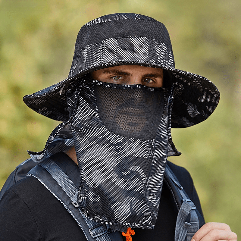 1pc Wide Brim Uv Protection Man Breathable Mesh Fishing Hat For