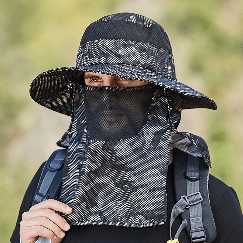 1pc Wide Brim Uv Protection Man Breathable Mesh Fishing Hat For