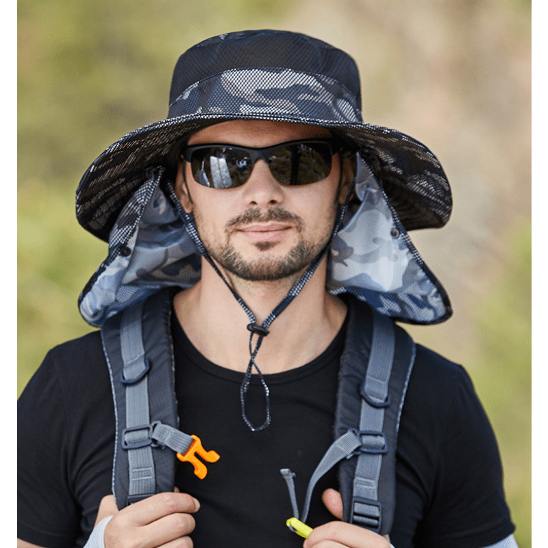 1pc Wide Brim Uv Protection Man Breathable Mesh Fishing Hat For