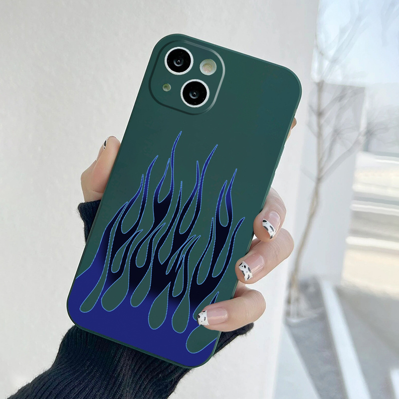 Blue Fire Graphic Silicon Phone Case For Iphone 14 13 12 11 Temu New Zealand 4224