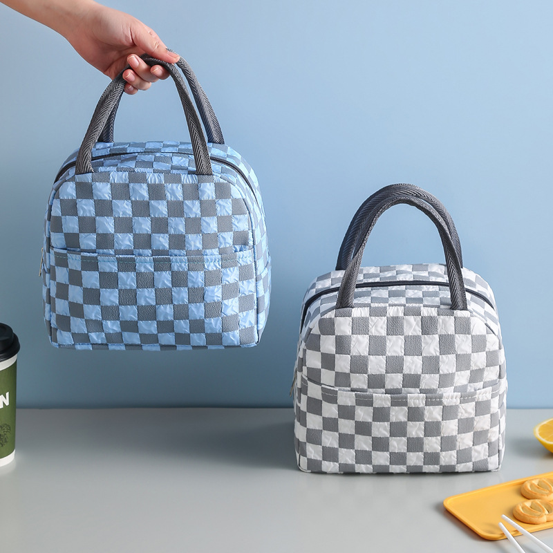 Checkerboard Insulated Lunch Bag, Reusable Thickened Aluminum Foil