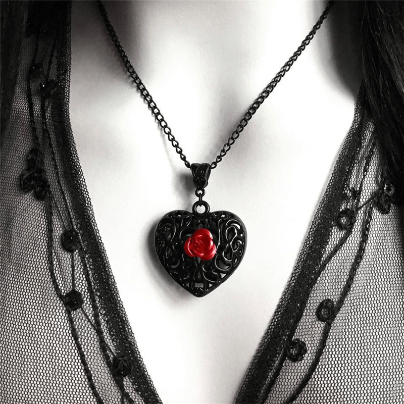 Gothic Punk Animal Black Eagle Pendant Heart Red Crystal Necklace Gothic  Necklaces for Women Stainless Steel Jewelry Party Gift