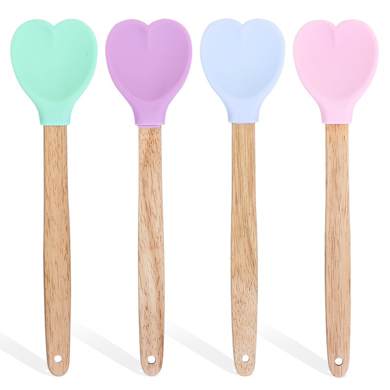 Heart-shaped Silicone Stirring Spoon Ice Cream Scoop With Wooden Handle Heat  Insulation Nonstick Baking Stick Kitchen Accessories - Temu