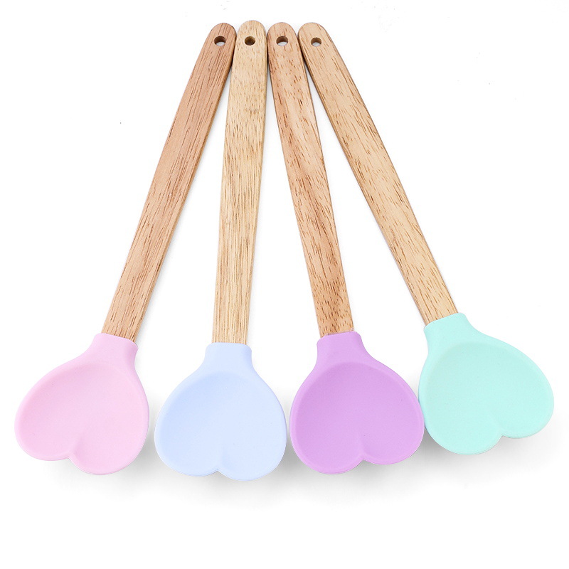 Heart-shaped Silicone Stirring Spoon Ice Cream Scoop With Wooden Handle Heat  Insulation Nonstick Baking Stick Kitchen Accessories - Temu