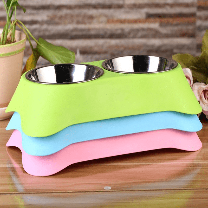 Double Pet Bowls Stainless Steel Pet Drinking Dish Feeder Dog Food