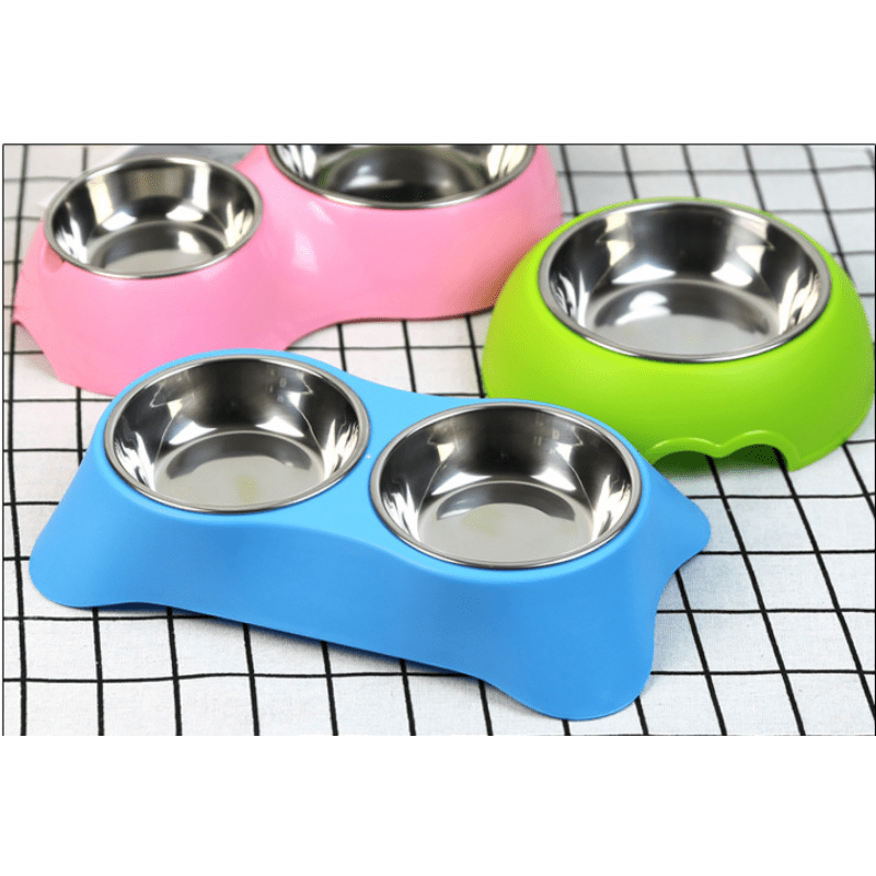 Double Pet Bowls Stainless Steel Pet Drinking Dish Feeder Dog Food