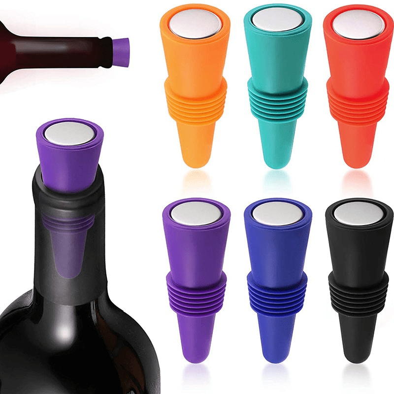 Tapones de vino, tapón de botella de vino, tapones reutilizables para  botellas de vino, paquete de 4 tapones de silicona multicolor para botellas  de