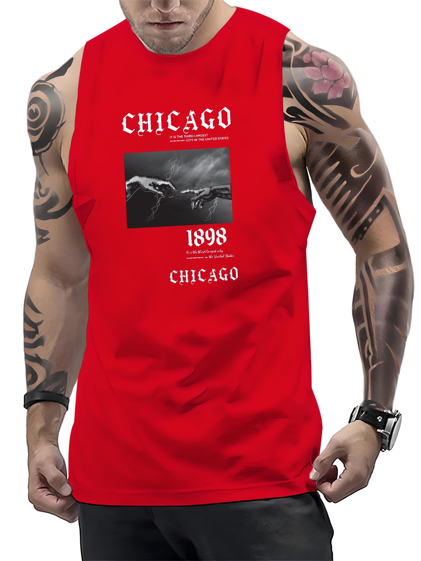 Plus Size Mens Casual Trendy Chicago Graphic Print Sleeveless Tank