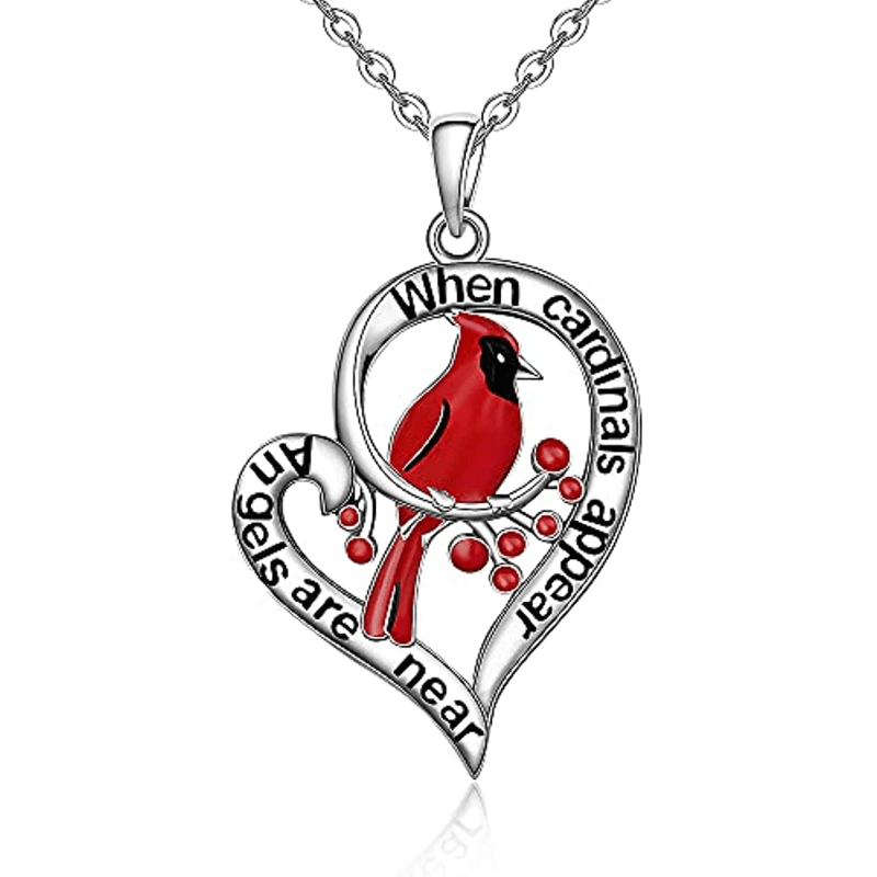 1pc red bird engraved heart shaped necklace cool gifts for boys and girls details 1