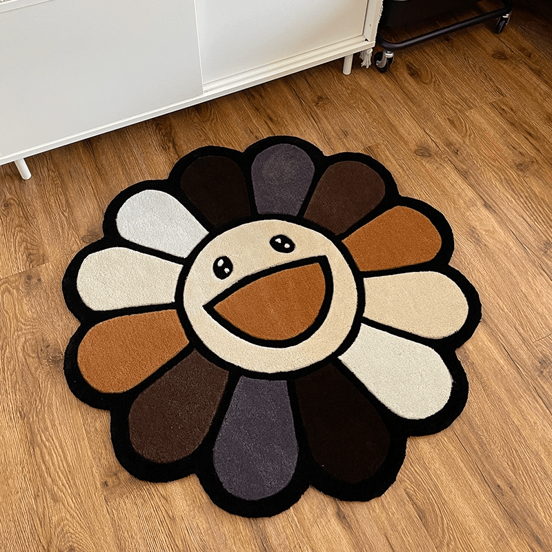 Cartoon Sunflower Round Mats Handmake Embroidery Soft Rugs Smile Flower  Carpet Children AntI-Slip Floor Mats Children Kids Gift