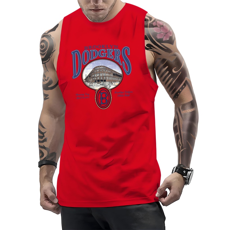 Plus Size Men's Casual Trendy "Dodgers" Graphic Print Sleeveless Tank Tops, Summer Oversized Loose Vest For Fitness, Workout, Training