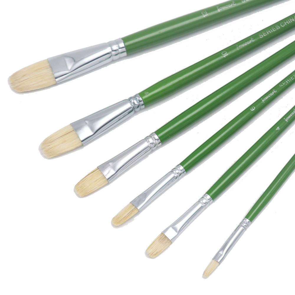 6pcs/Set Hard Pig 's Bristles Artist Oil Painting Brushes Long Birch Rod  Hazel Shape Painting Brush Set Drawing Art Supplies