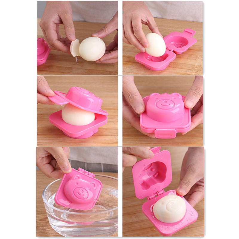 4pcs 3d cartoon egg shaper set plastic boiled egg molds bento lunch maker food contact   cooker for kitchen gadget accessories with lunch box decoration details 0