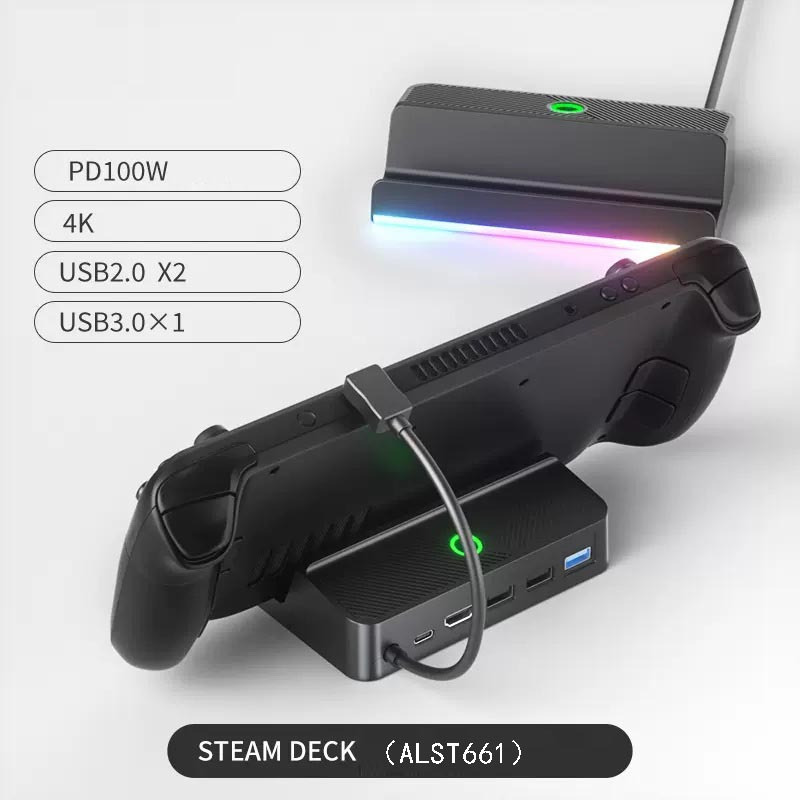 Portable Steam Deck Dock, 4-in-1 Steam Deck Docking Station with HDMI 2.0  4K@60Hz, 2 USB-A 2.0 for Keyboard, Mouse and Handle, PD in 100W Max, Steam
