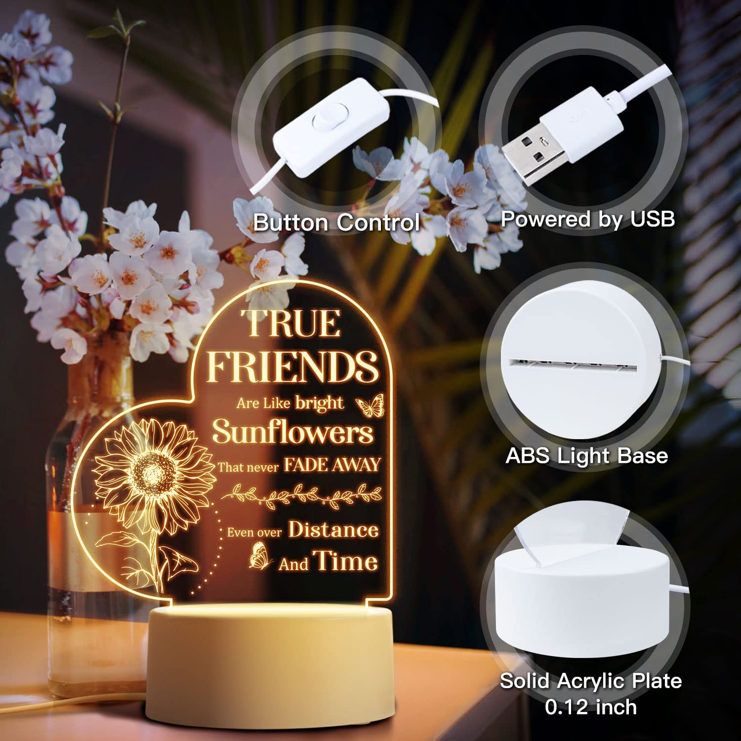 Veilleuse, veilleuse LED en acrylique, cadeau pour amis, cadeau d