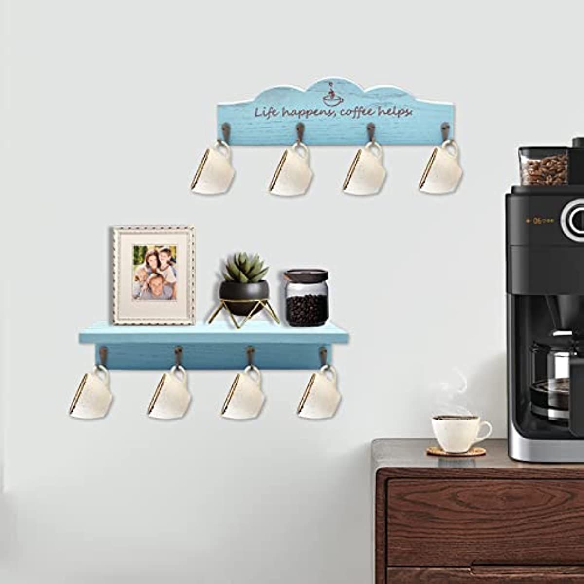 MEMOORIAL Soporte para taza de café, soporte para tazas de café con 8  ganchos para tazas, organizador de estación de café para encimera, estante  para
