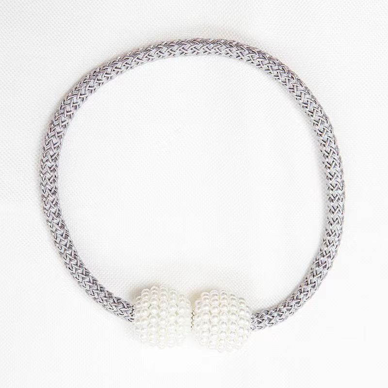 Pack Of 2 Magnetic Window Curtain Tiebacks With Pearl Beads, No Drill Pearl Tie Backs For Curtains