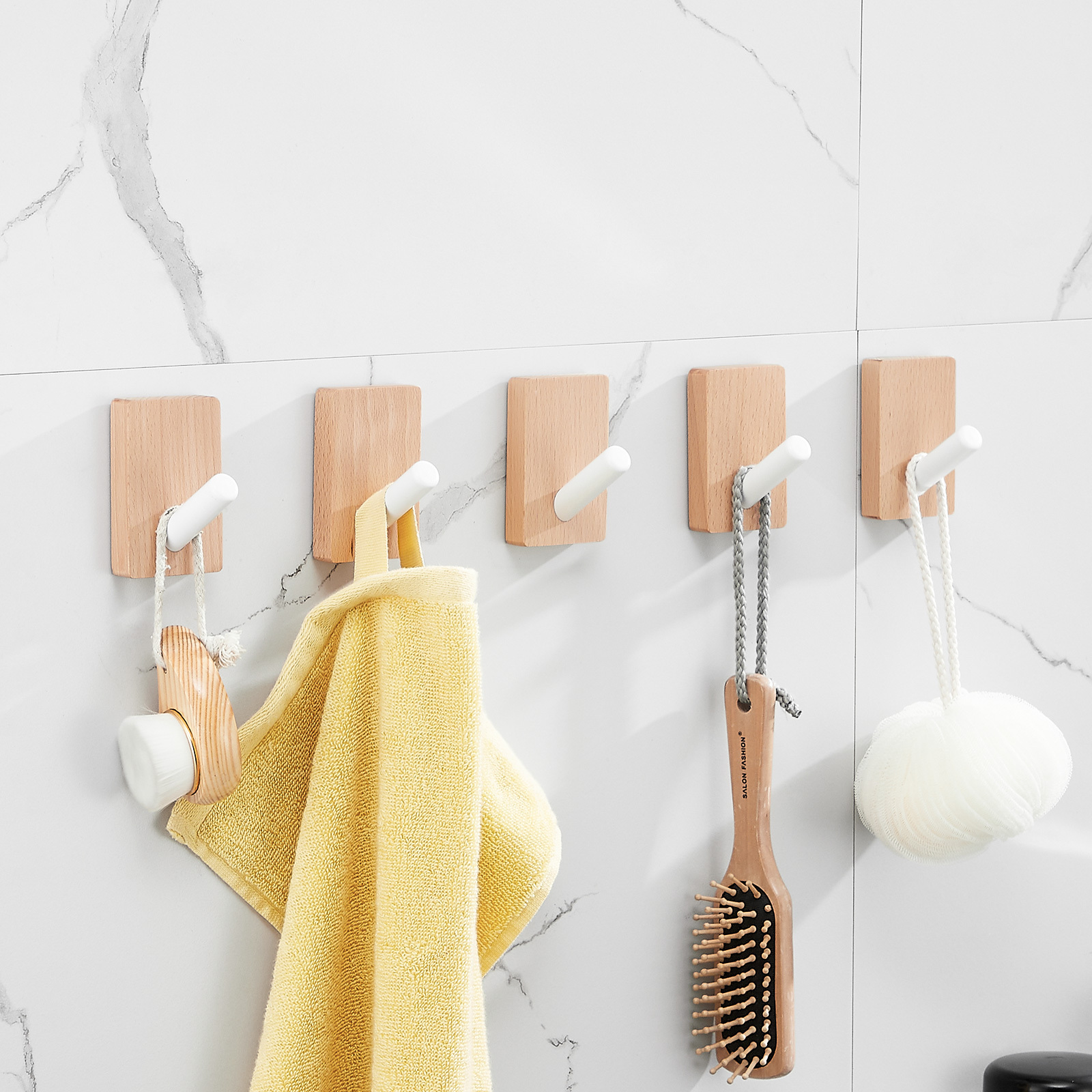 Adhesive Wall Hooks Wooden Towel Hooks Bathroom Kitchen Towel Rack