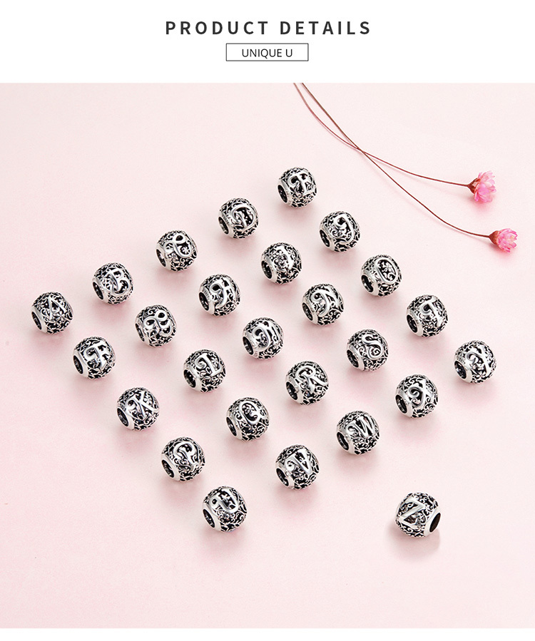 925 Sterling Silver Letter Retro Alphabet Round Beads For - Temu