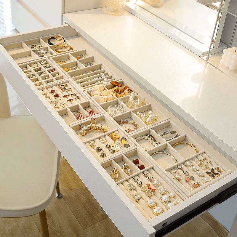 Velvet Earrings Organizer Drawer Tray Rings Bracelet Jewelry Display Storage  Box