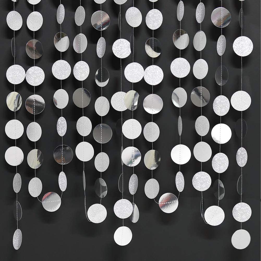 

Glitter Silvery Circle Dots Garland Hanging String Banner Backdrop For Birthday/wedding/baby Shower/engagement/bridal Shower/graduation/bday/bachelorette Easter Gift